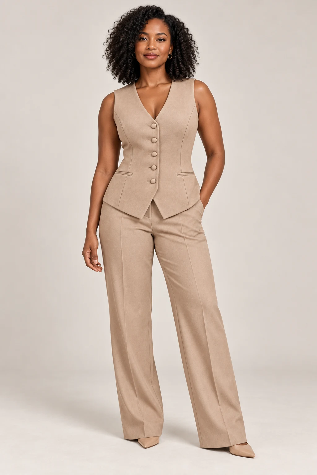Evening Tailored Waistcoat in Champagne — On model