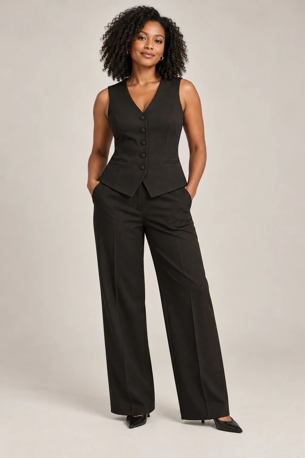 Evening Tailored Waistcoat in Ink black — On model