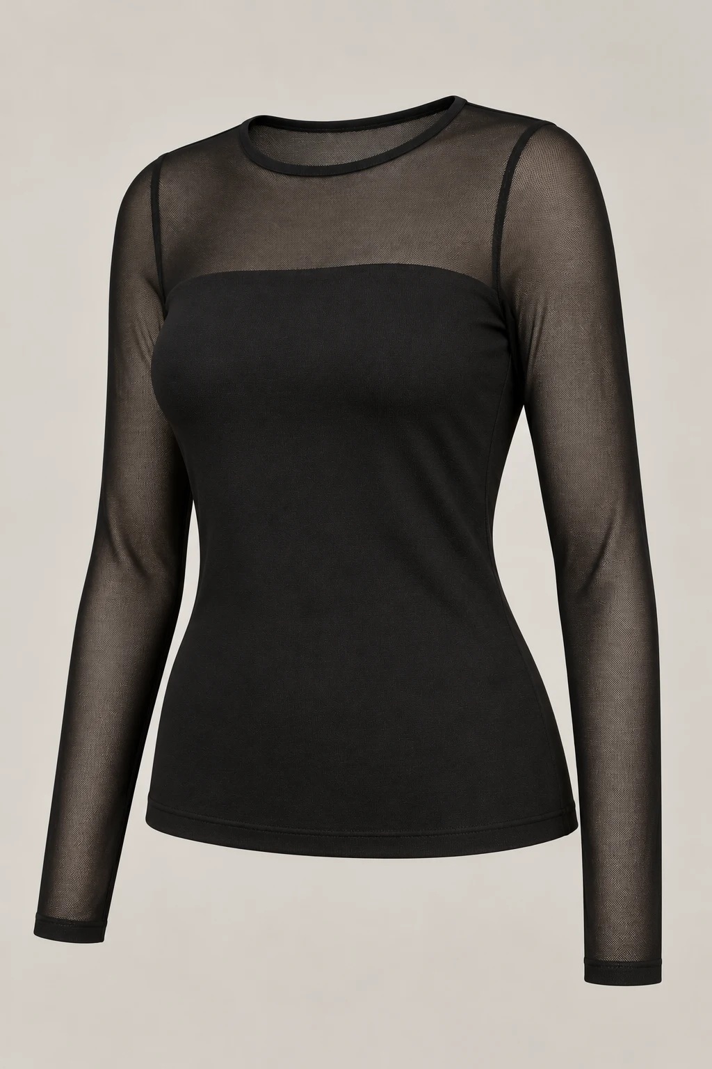 Sheer-Panel Knit Top in Ink black — Three-quarter