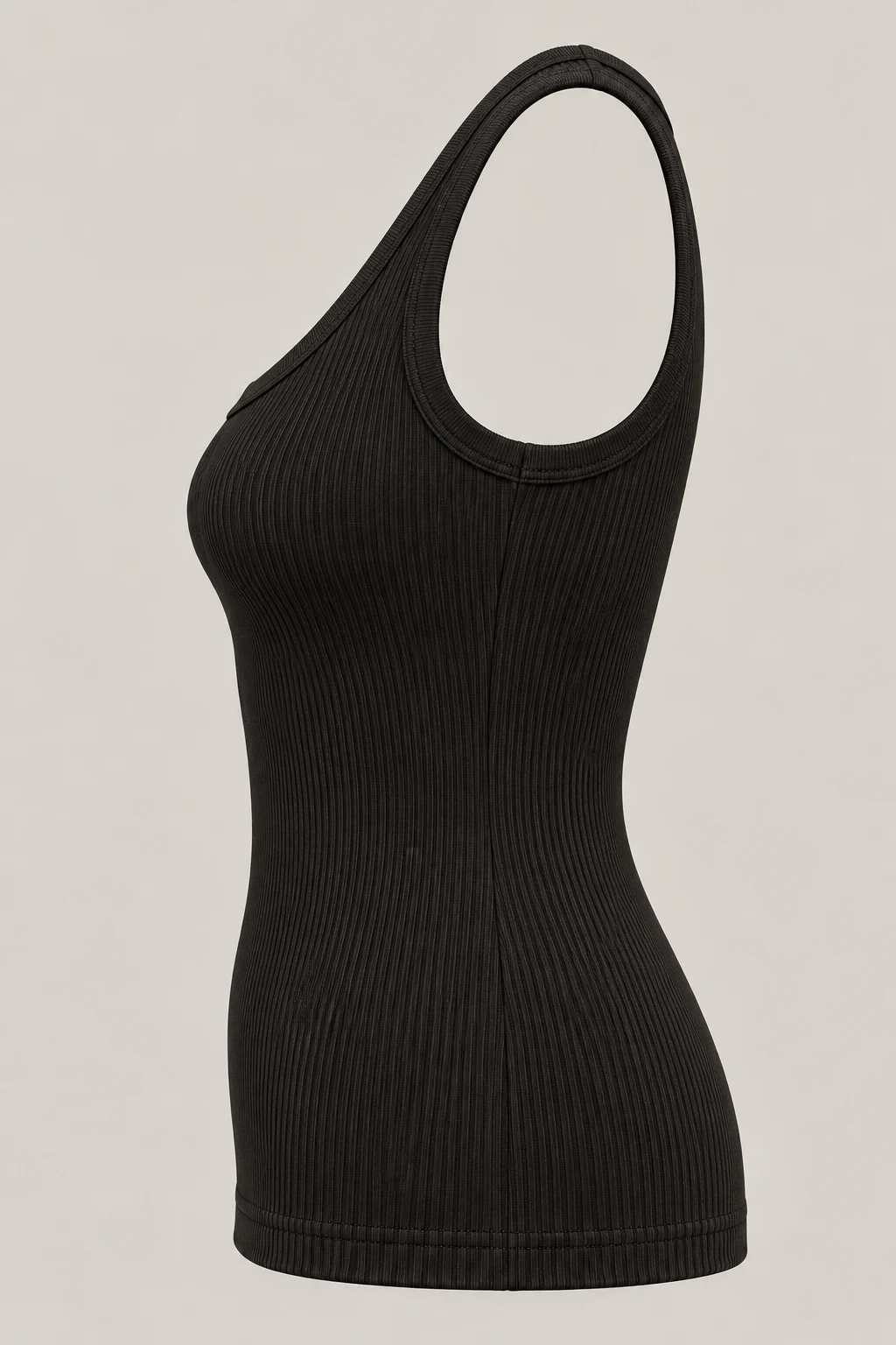 Fine Rib Tank in Ink black — Left side