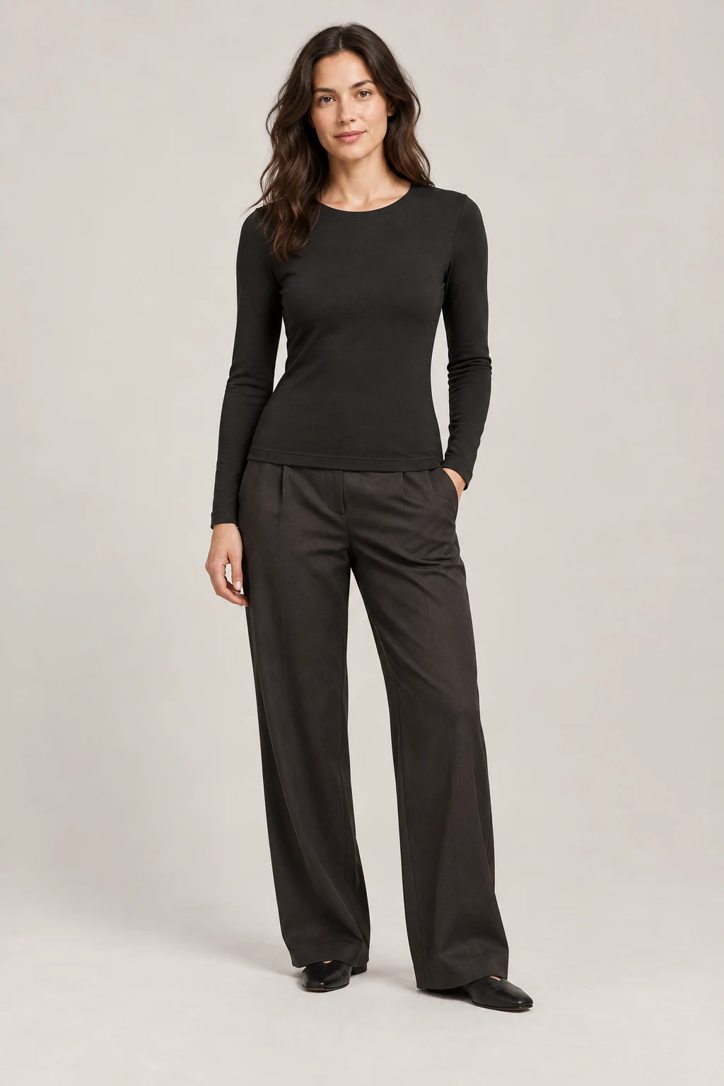 Compact Jersey Long Sleeve in Ink black — On model