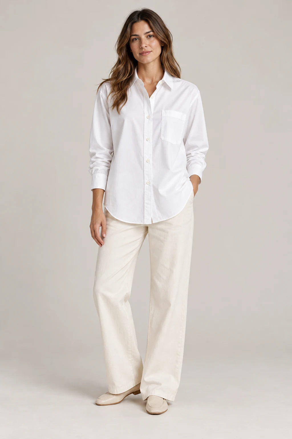 Everyday Poplin Shirt in White — On model