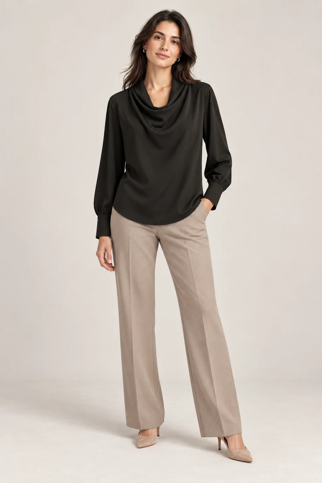 Soft Drape Blouse in Ink black — On model
