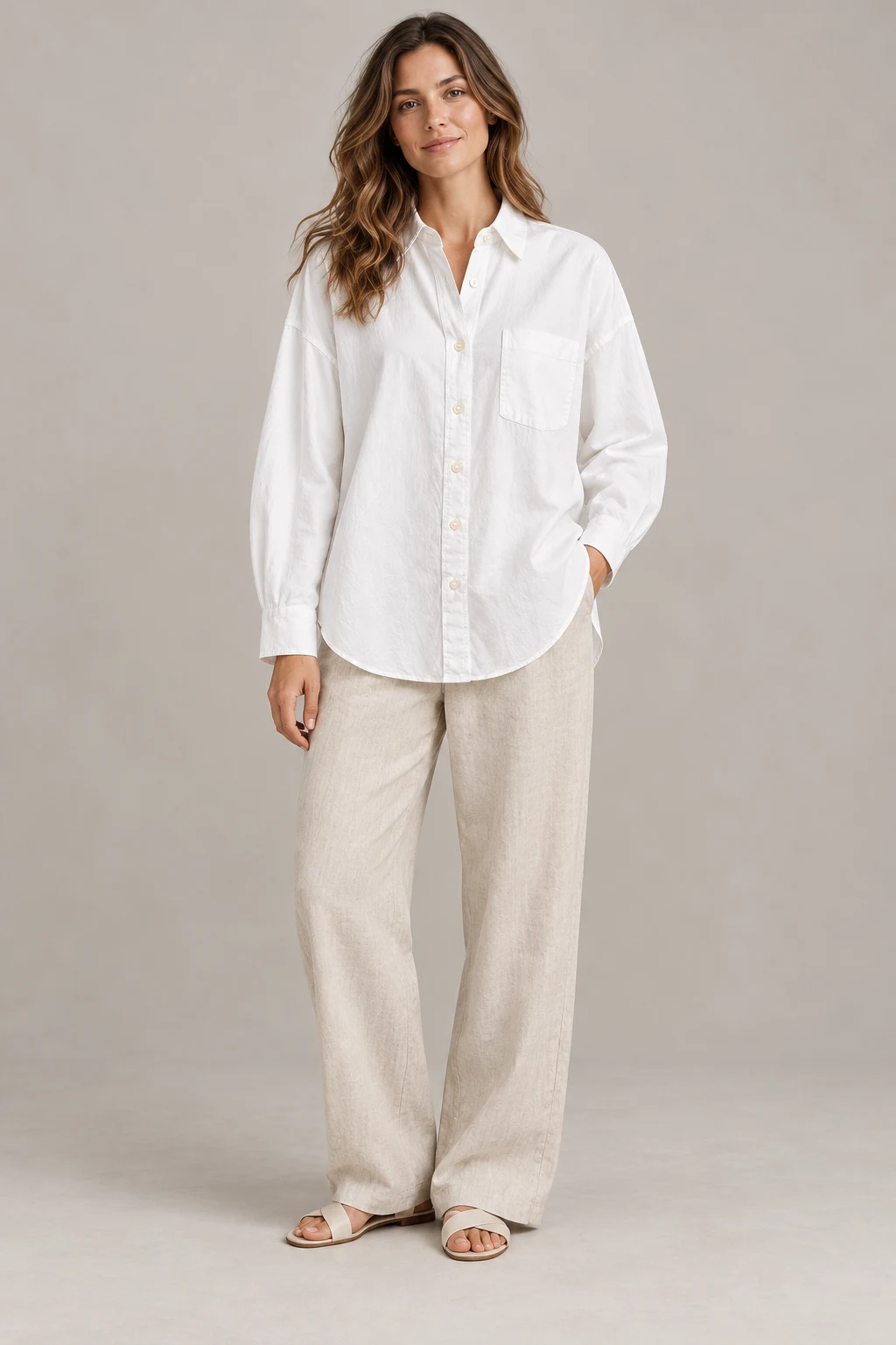 Easy Cotton Shirt in White — On model