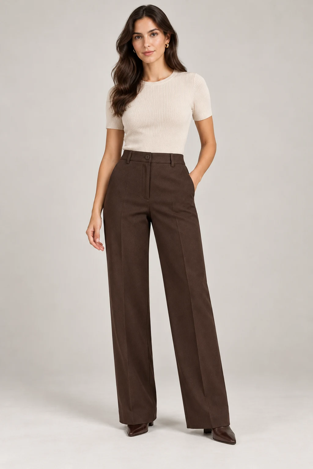 Straight City Trouser in Dark chocolate — On model