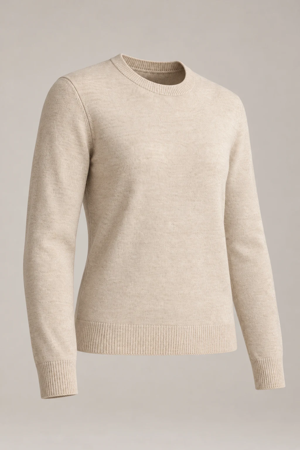 Fine Gauge Crew in Oatmeal — Three-quarter