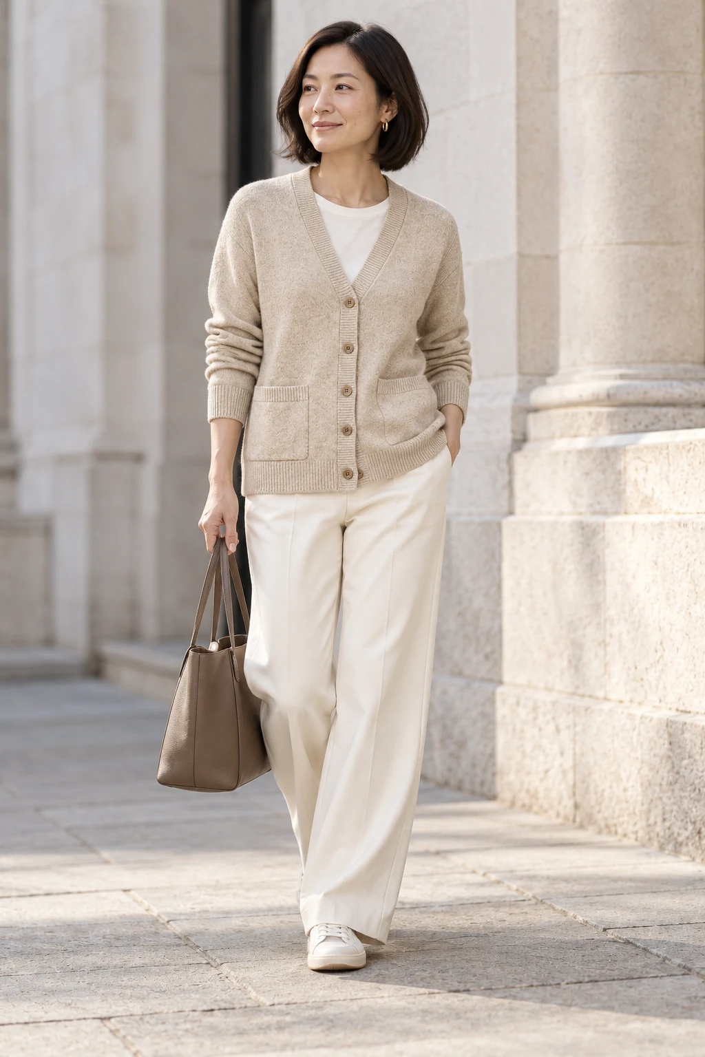 Soft V Cardigan in Oatmeal — In the city