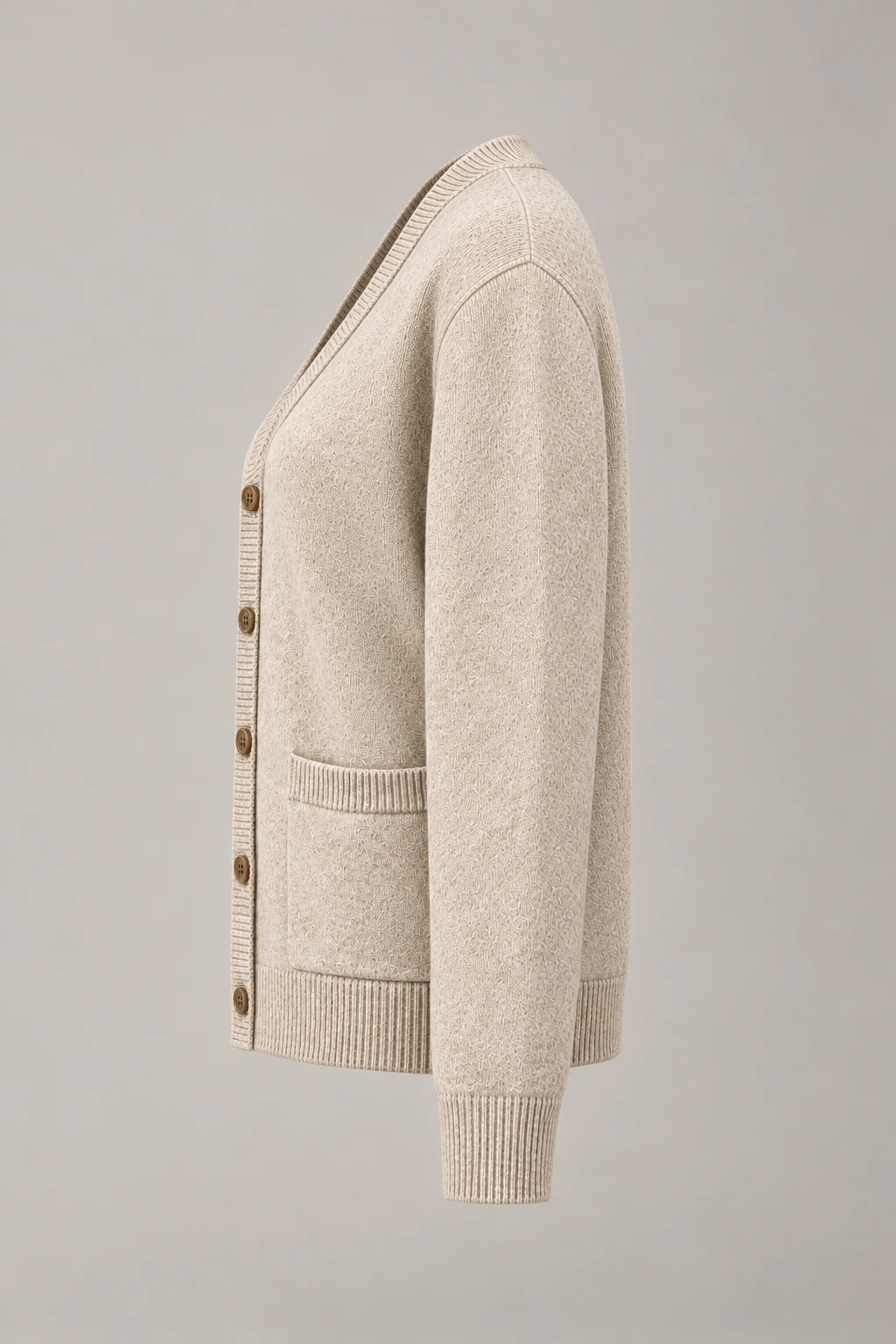 Soft V Cardigan in Oatmeal — Left side