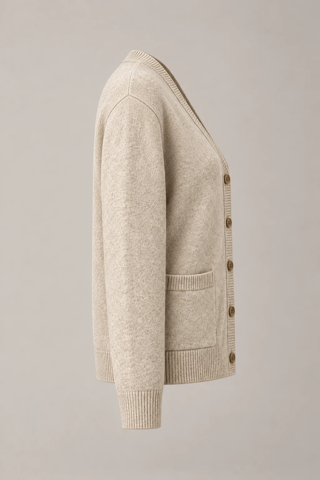 Soft V Cardigan in Oatmeal — Right side