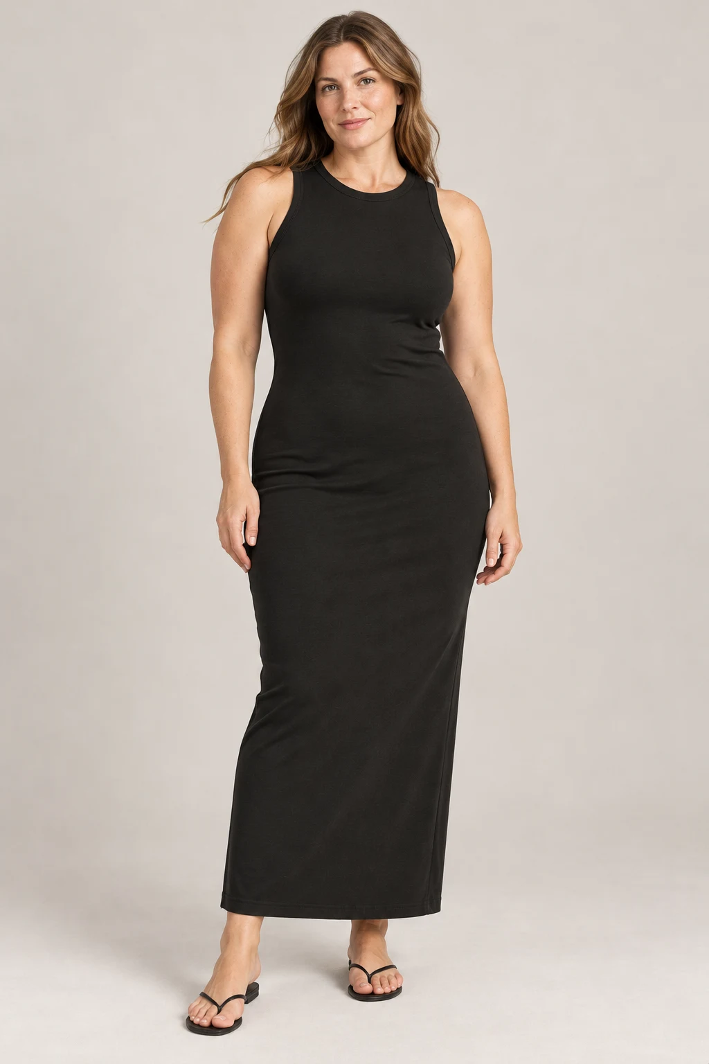 Jersey Column Dress in Ink black — On model