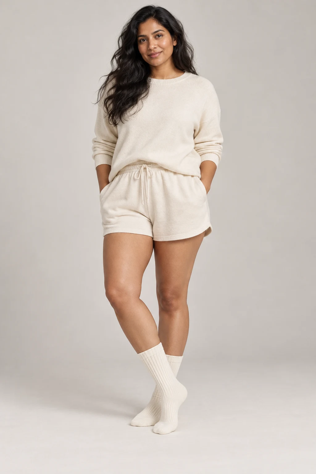 Everyday Rib Socks in Chalk — On model