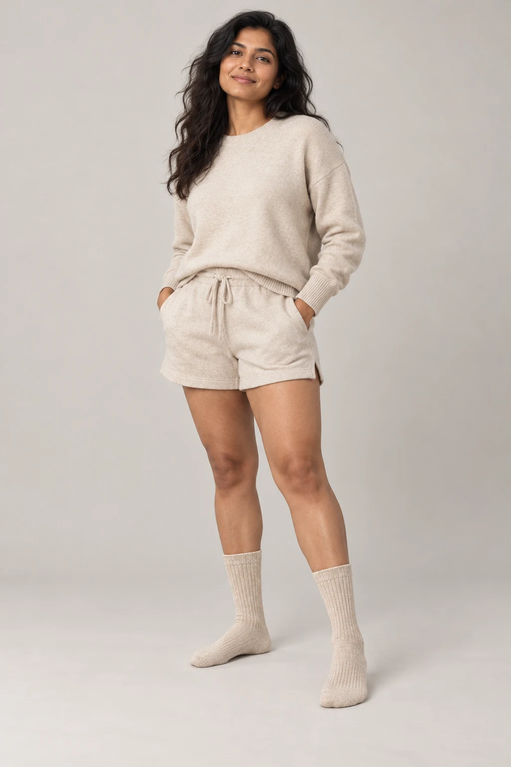 Everyday Rib Socks in Oatmeal — On model