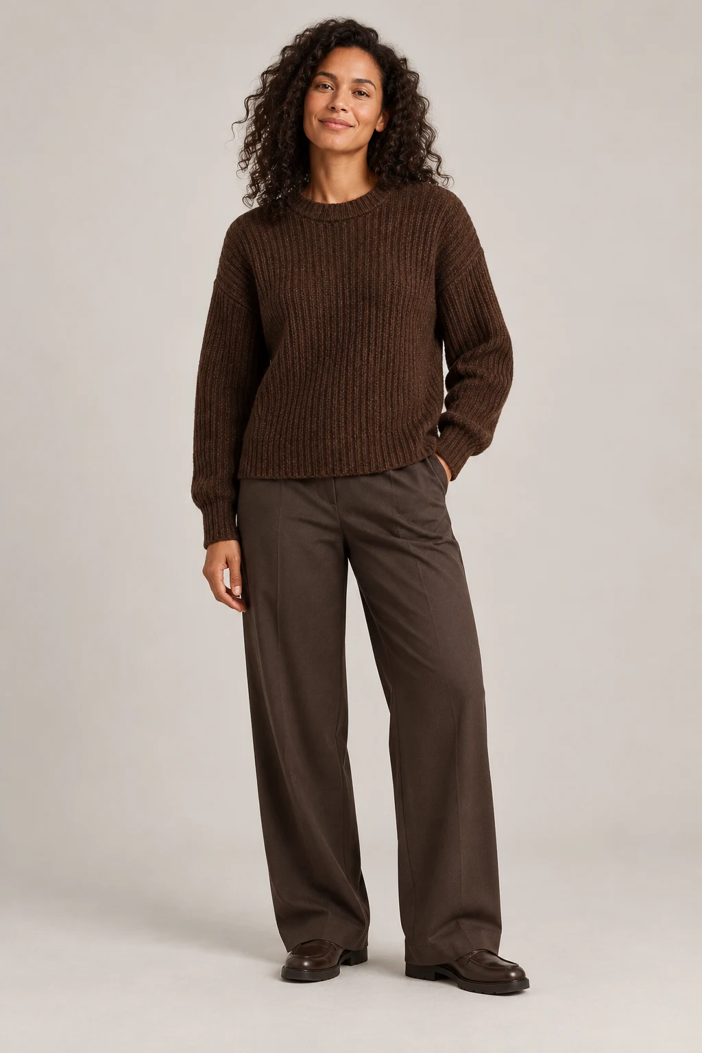 Ribbed Wool-Blend Jumper in Dark chocolate — On model
