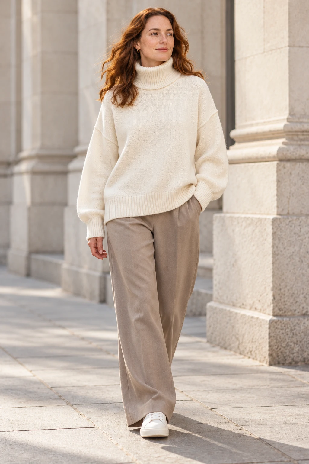 Oversized Roll Neck in Ivory — In the city