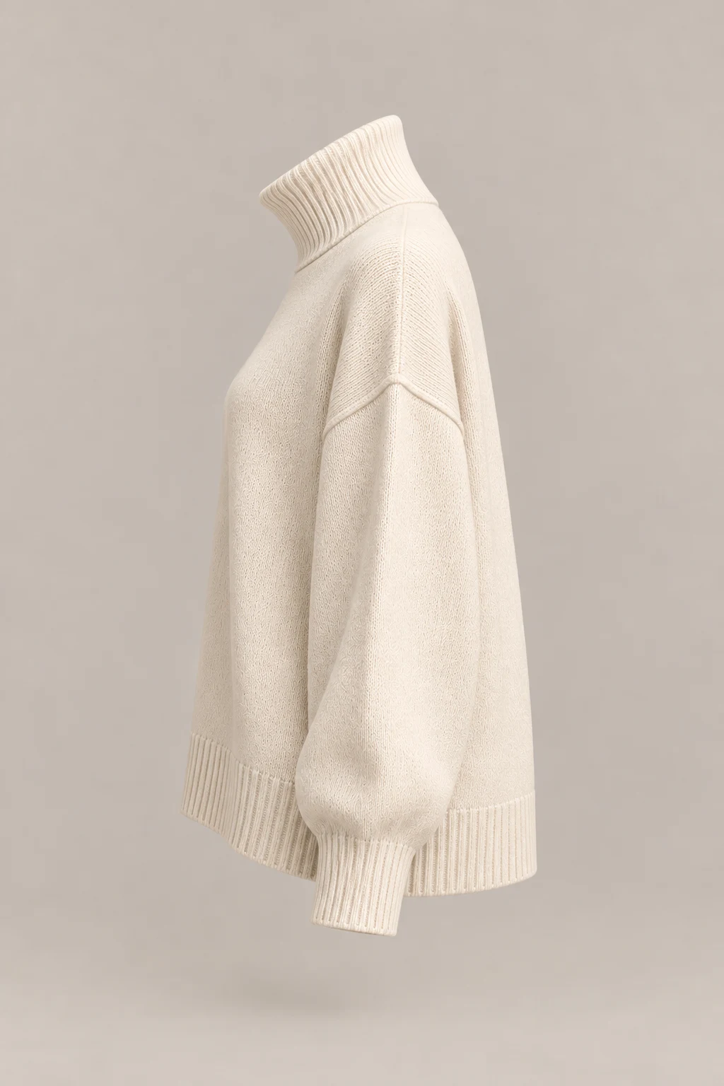 Oversized Roll Neck in Ivory — Left side