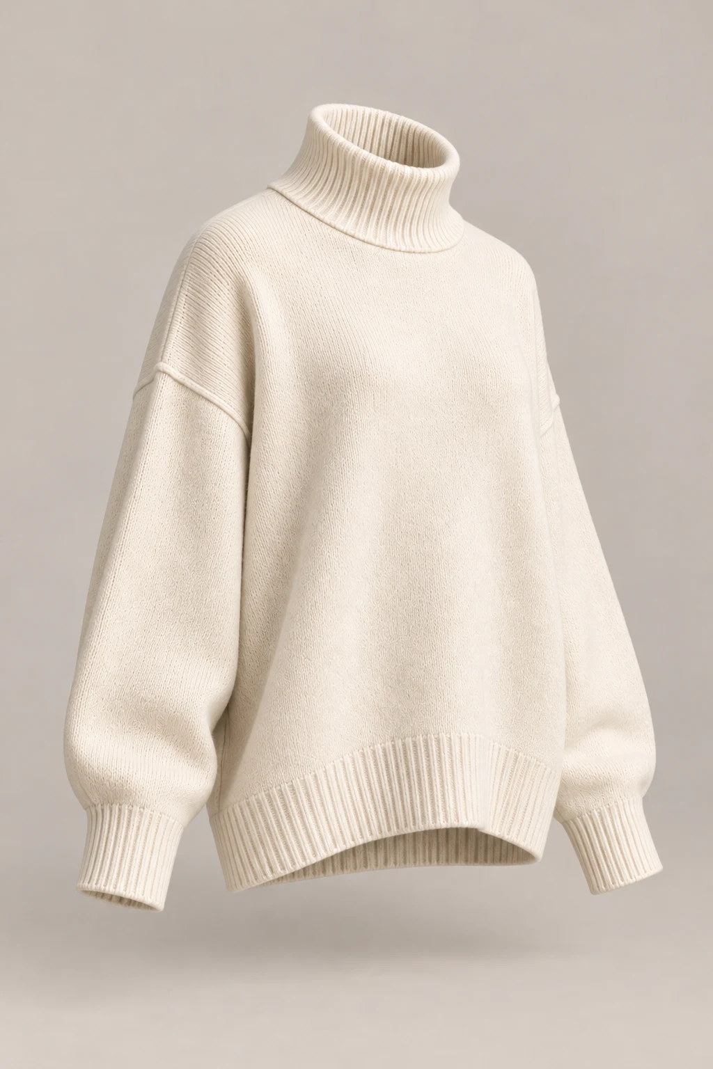 Oversized Roll Neck in Ivory — Three-quarter