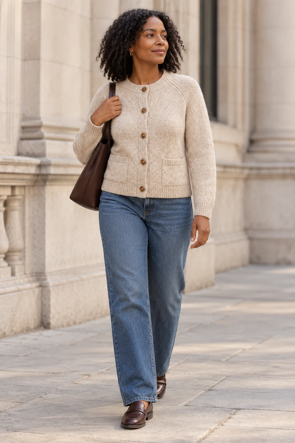 Brushed Soft Cardigan in Oatmeal — In the city