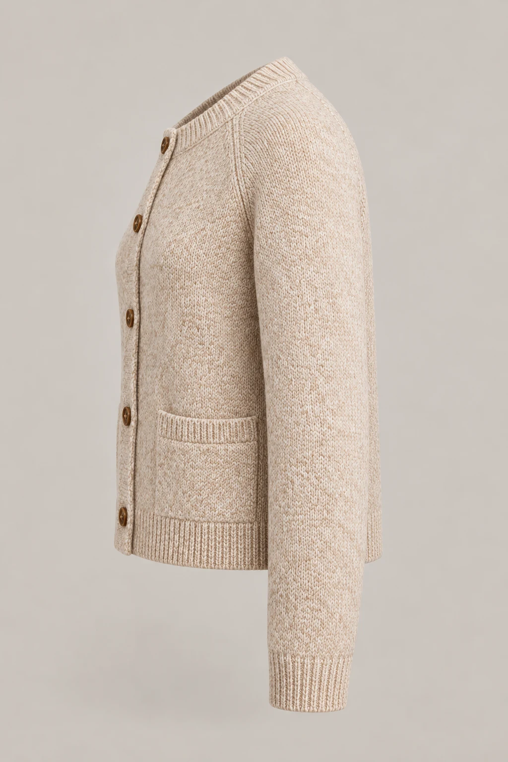 Brushed Soft Cardigan in Oatmeal — Left side