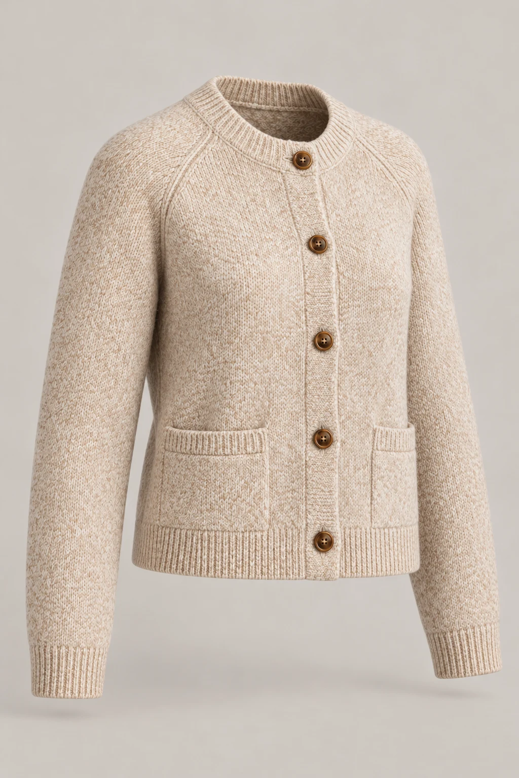 Brushed Soft Cardigan in Oatmeal — Three-quarter