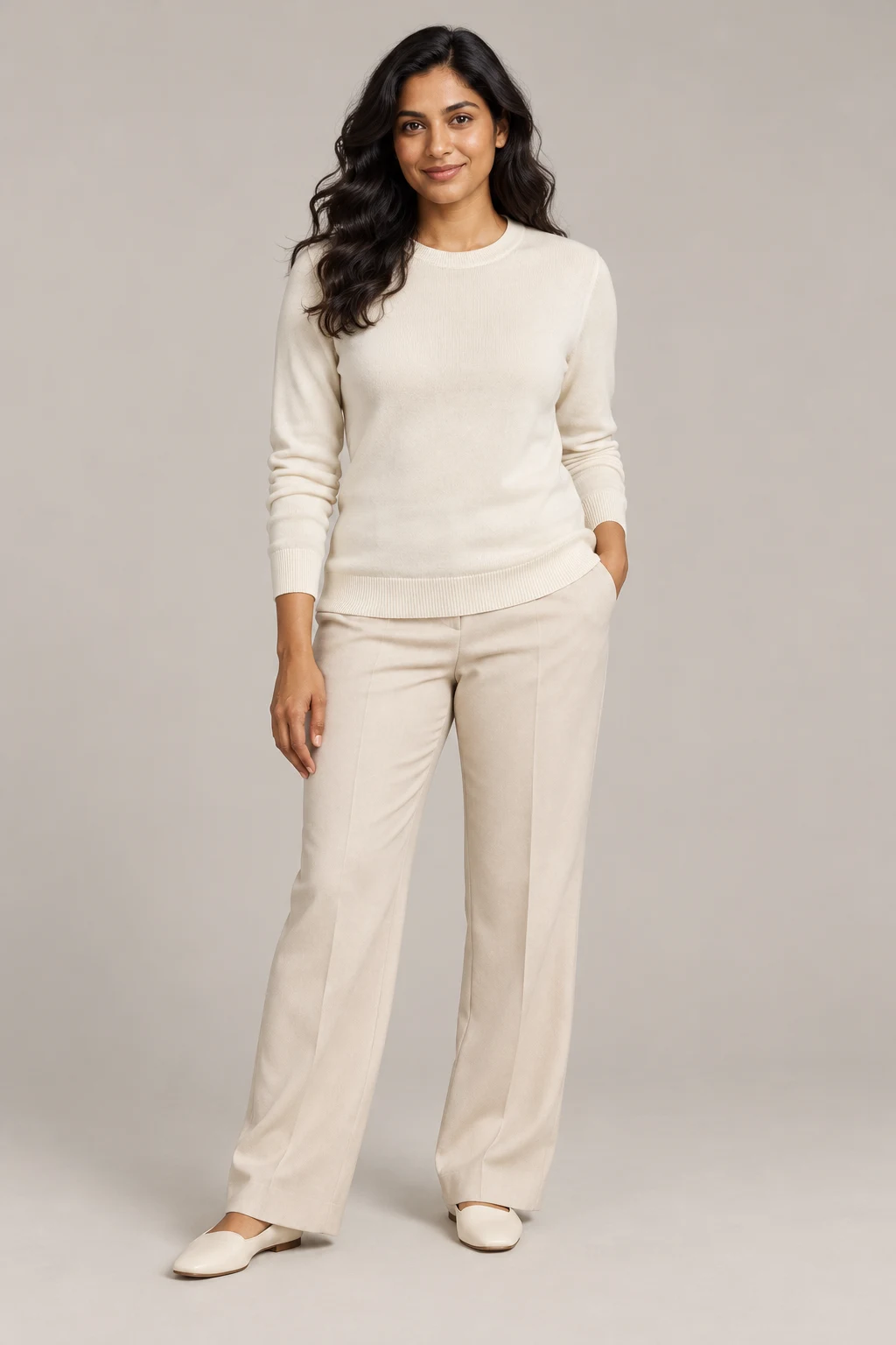 Fine-Handle Crew in Ivory — On model
