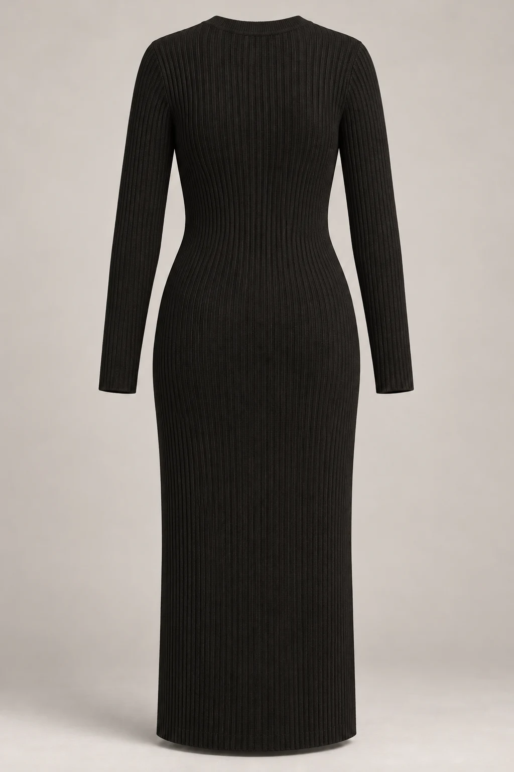 Ribbed Knit Midi Dress in Ink black — Back