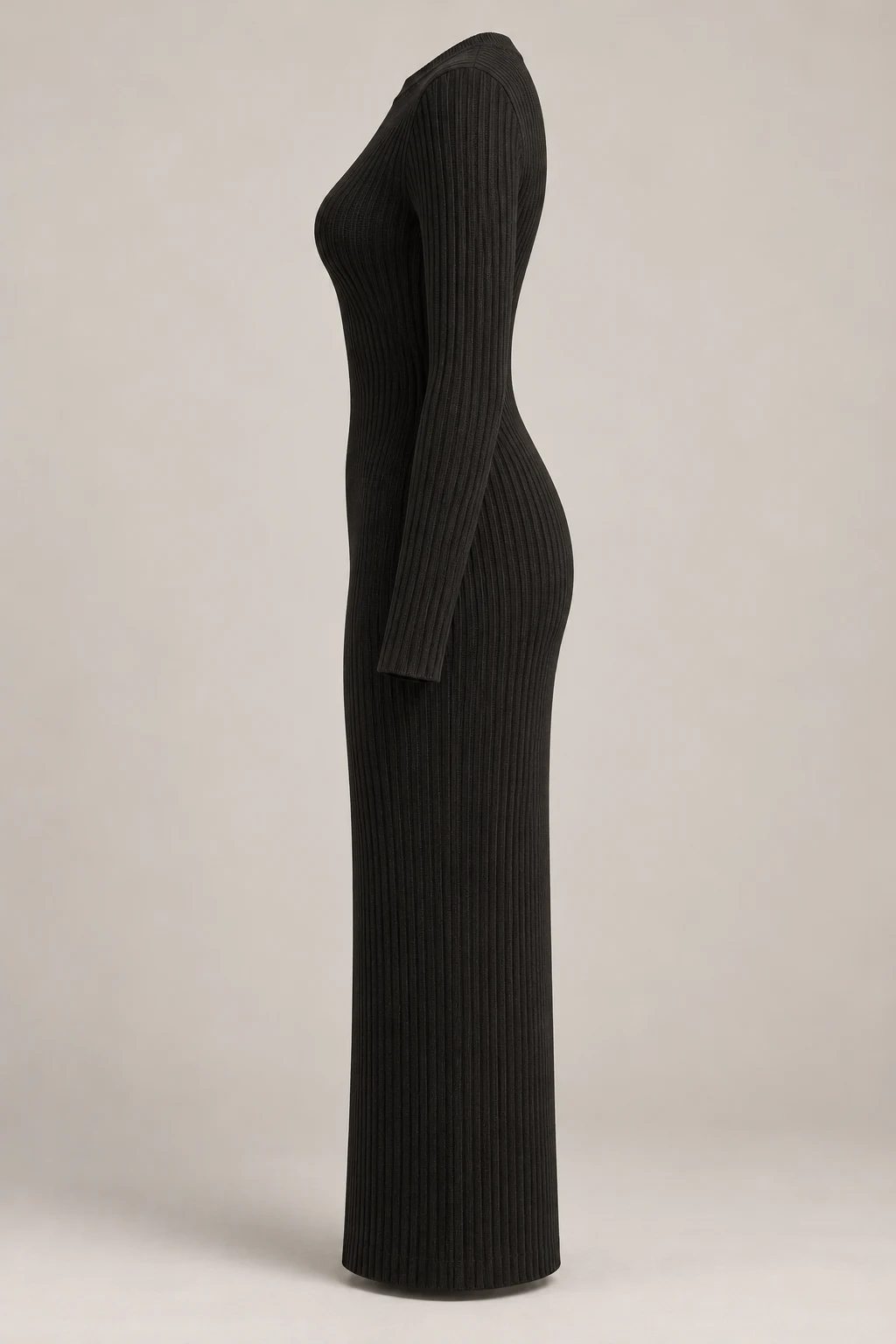 Ribbed Knit Midi Dress in Ink black — Left side