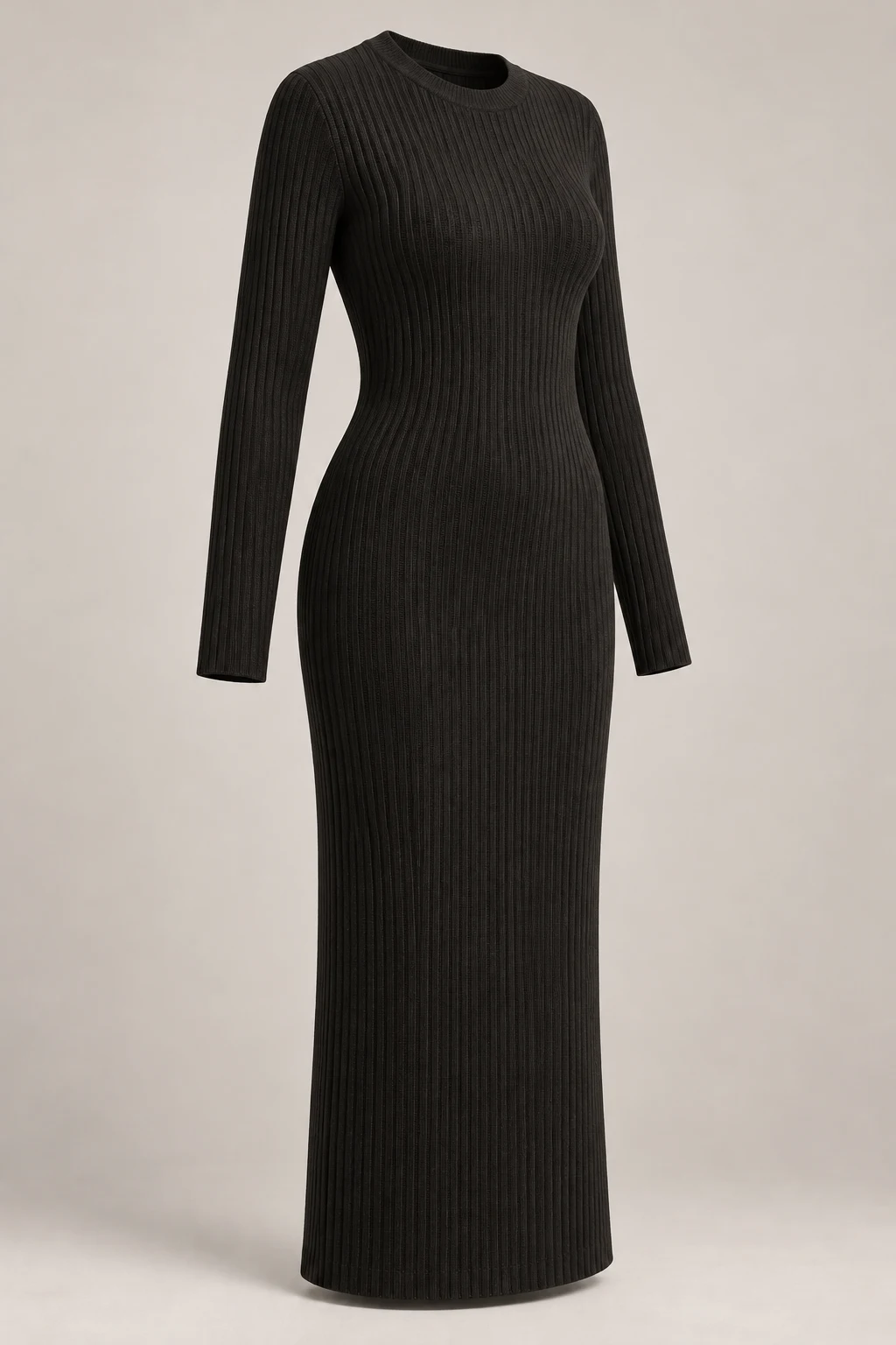 Ribbed Knit Midi Dress in Ink black — Three-quarter