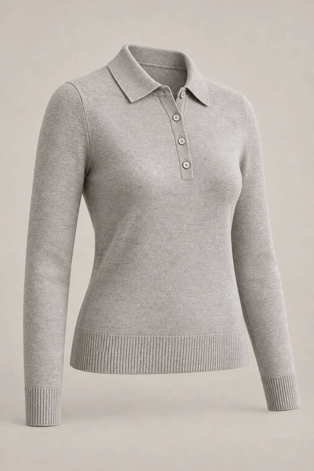 Merino-Blend Polo in Dove grey — Three-quarter