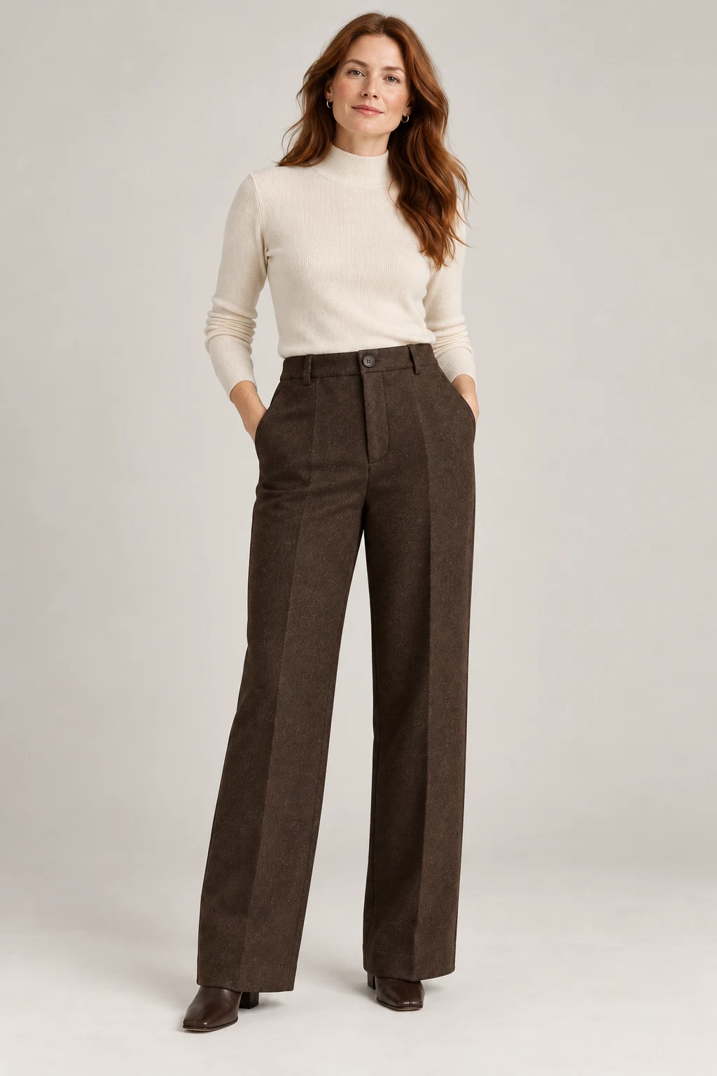 Winter Straight Trouser in Dark chocolate — On model