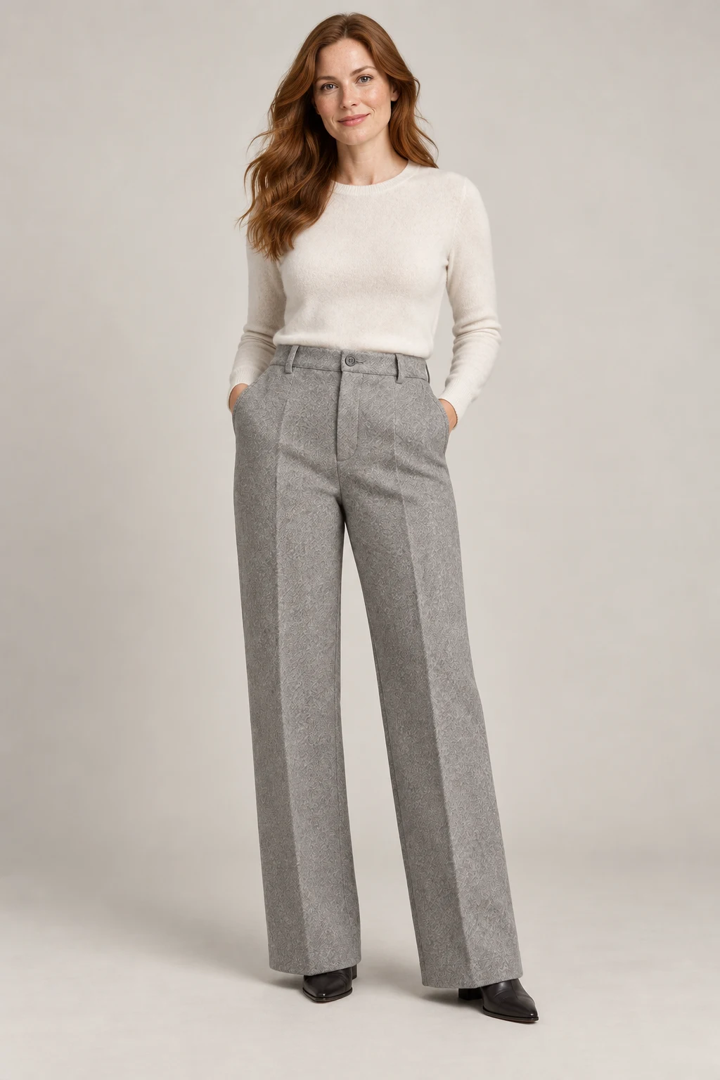 Winter Straight Trouser in Dove grey — On model