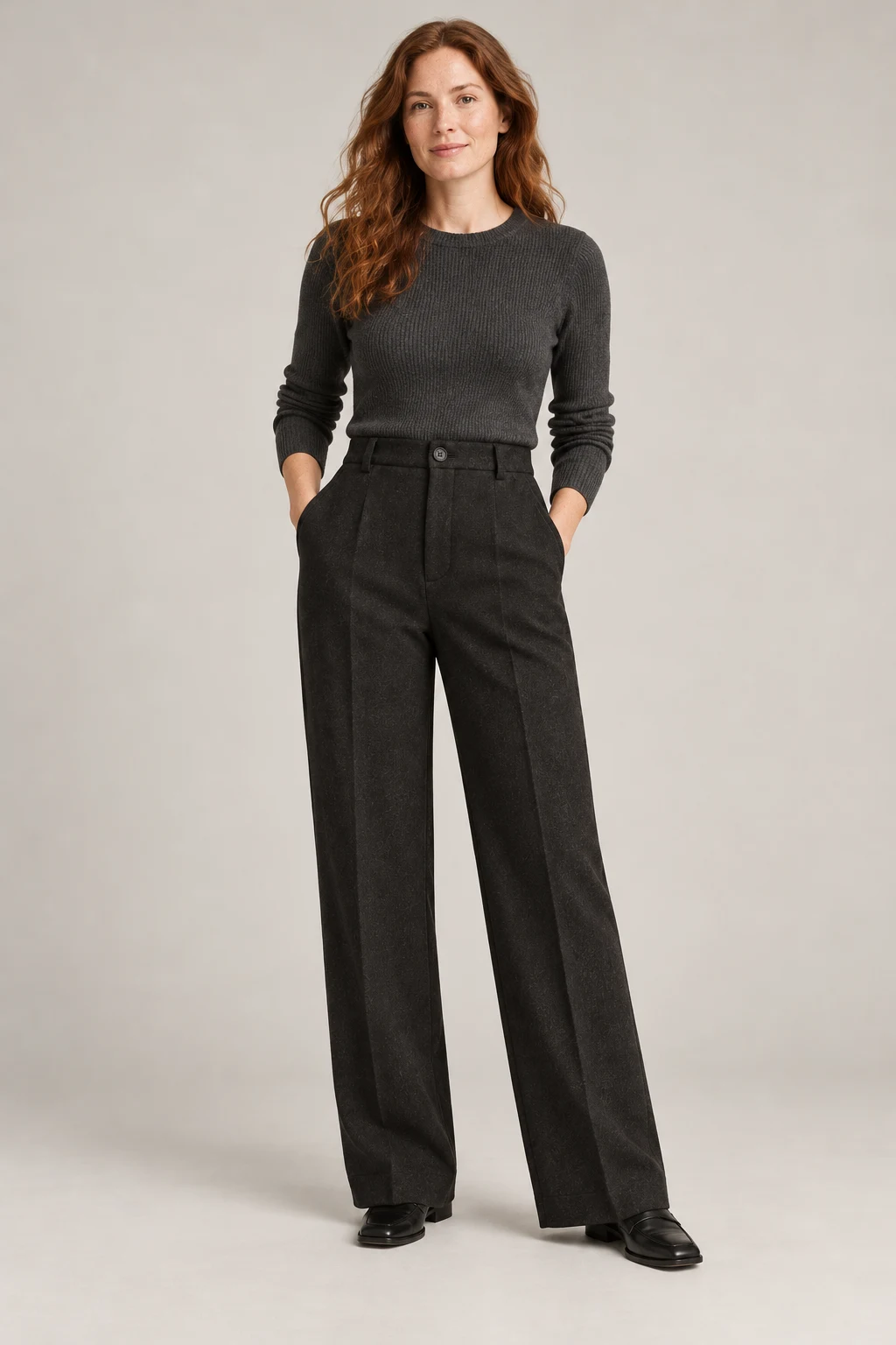 Winter Straight Trouser in Ink black — On model
