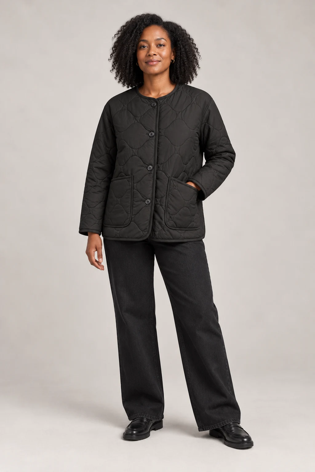 Quilted Liner Jacket in Ink black — On model