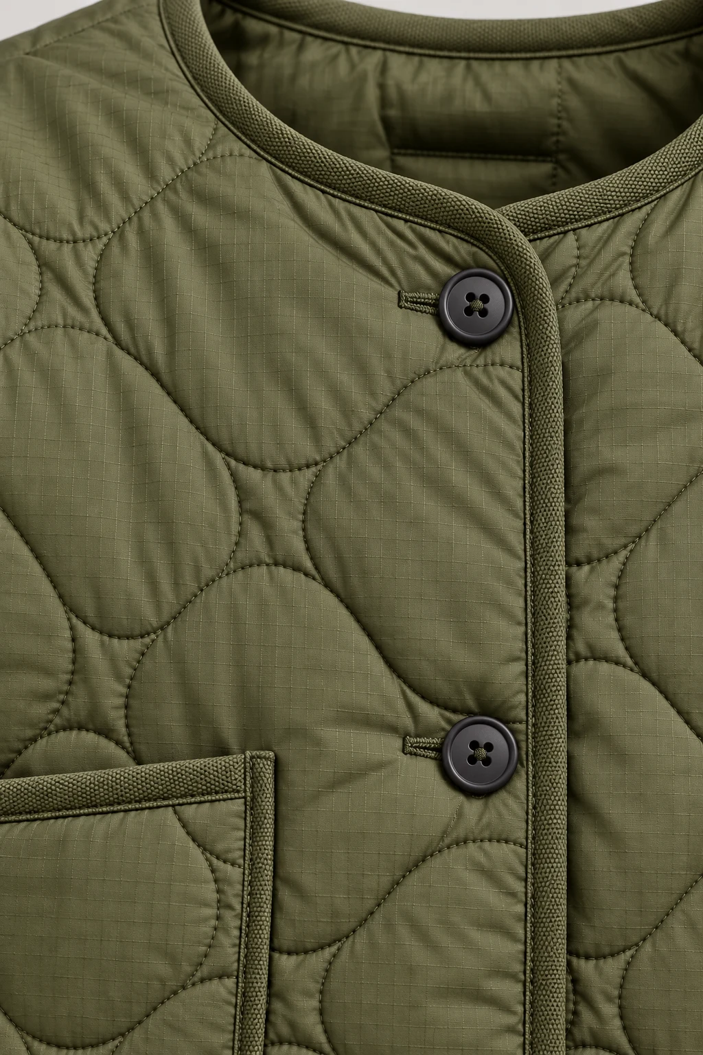 Quilted Liner Jacket in Muted moss — Material detail