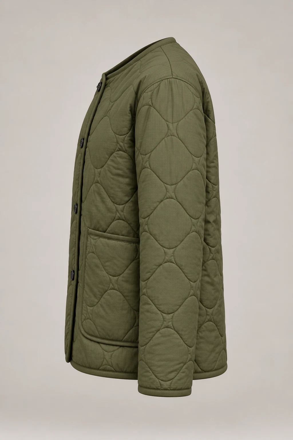 Quilted Liner Jacket in Muted moss — Left side