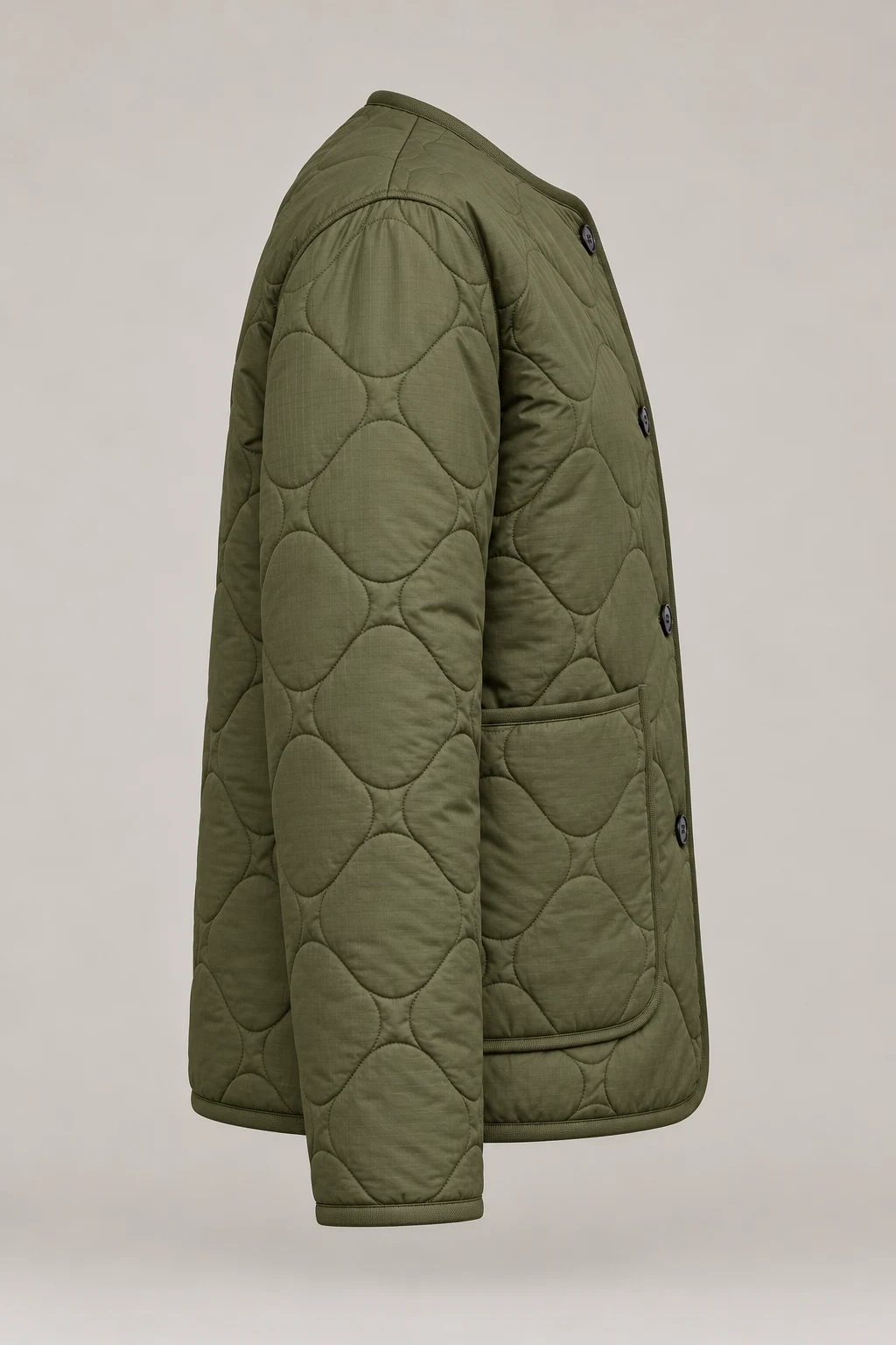 Quilted Liner Jacket in Muted moss — Right side