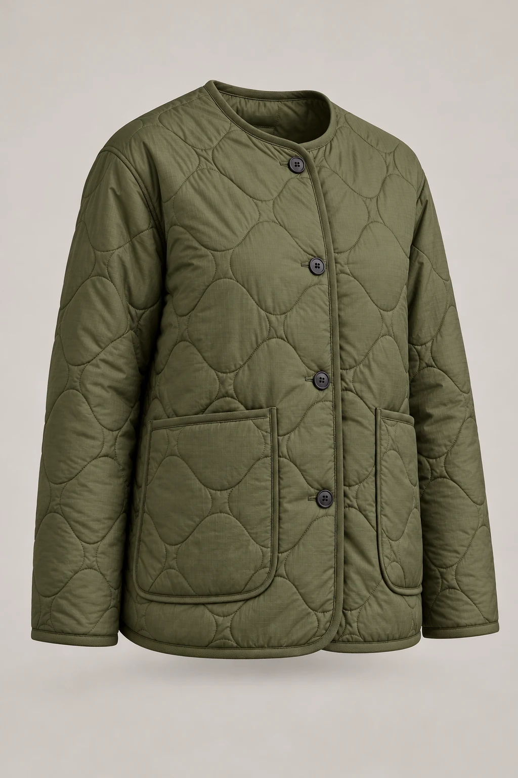 Quilted Liner Jacket in Muted moss — Three-quarter