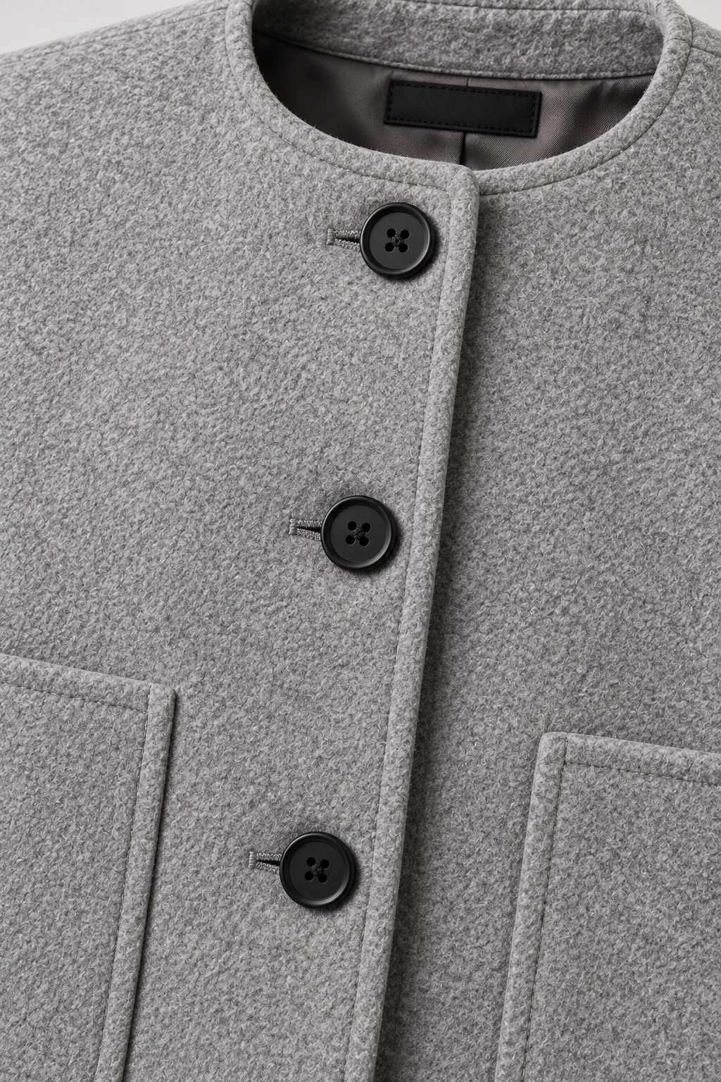 Collarless City Jacket in Dove grey — Material detail