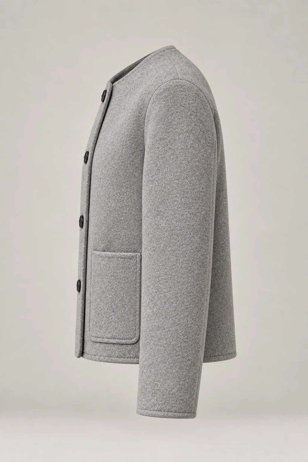 Collarless City Jacket in Dove grey — Left side