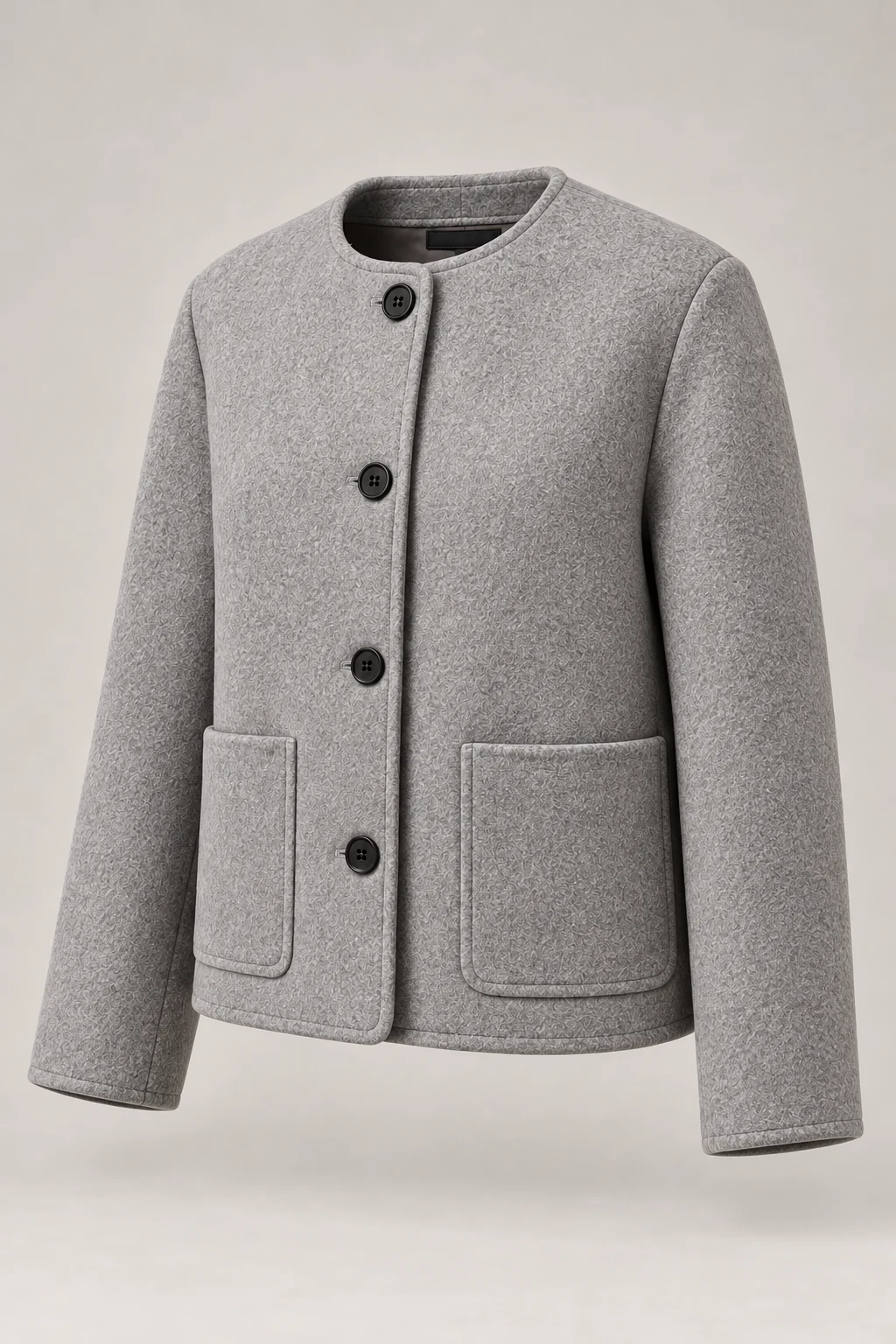 Collarless City Jacket in Dove grey — Three-quarter