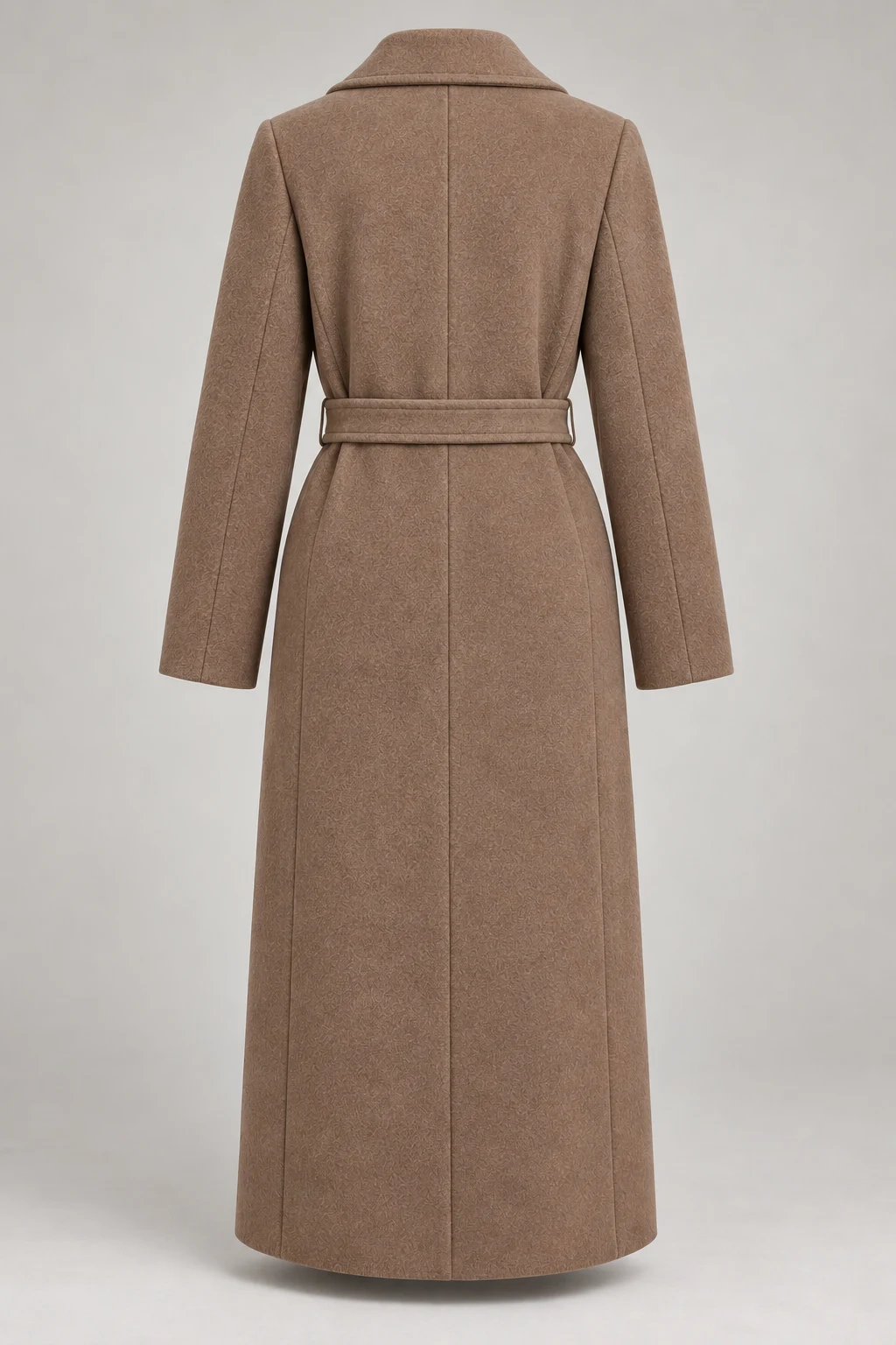 Belted Wool-Blend Coat in Warm taupe — Back
