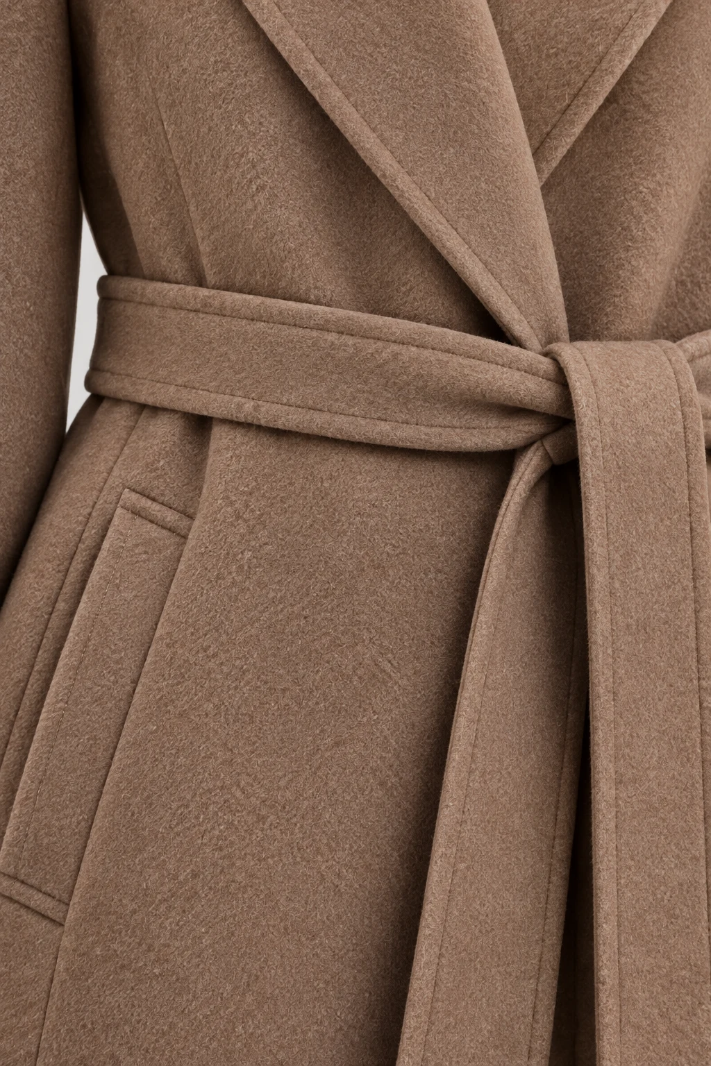 Belted Wool-Blend Coat in Warm taupe — Material detail