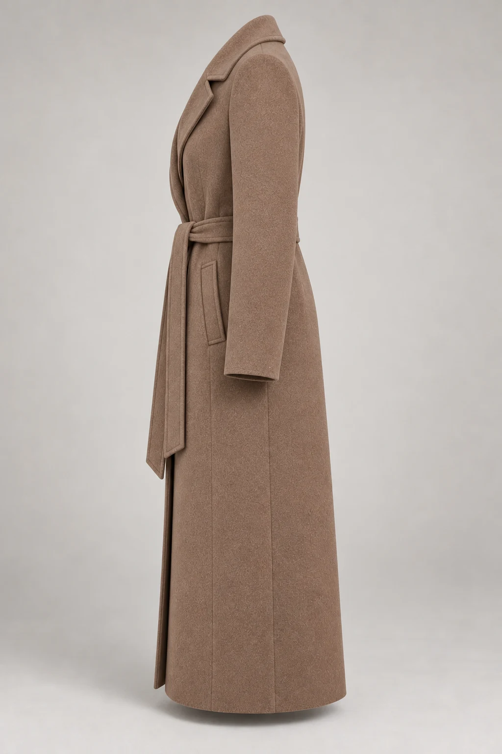Belted Wool-Blend Coat in Warm taupe — Left side