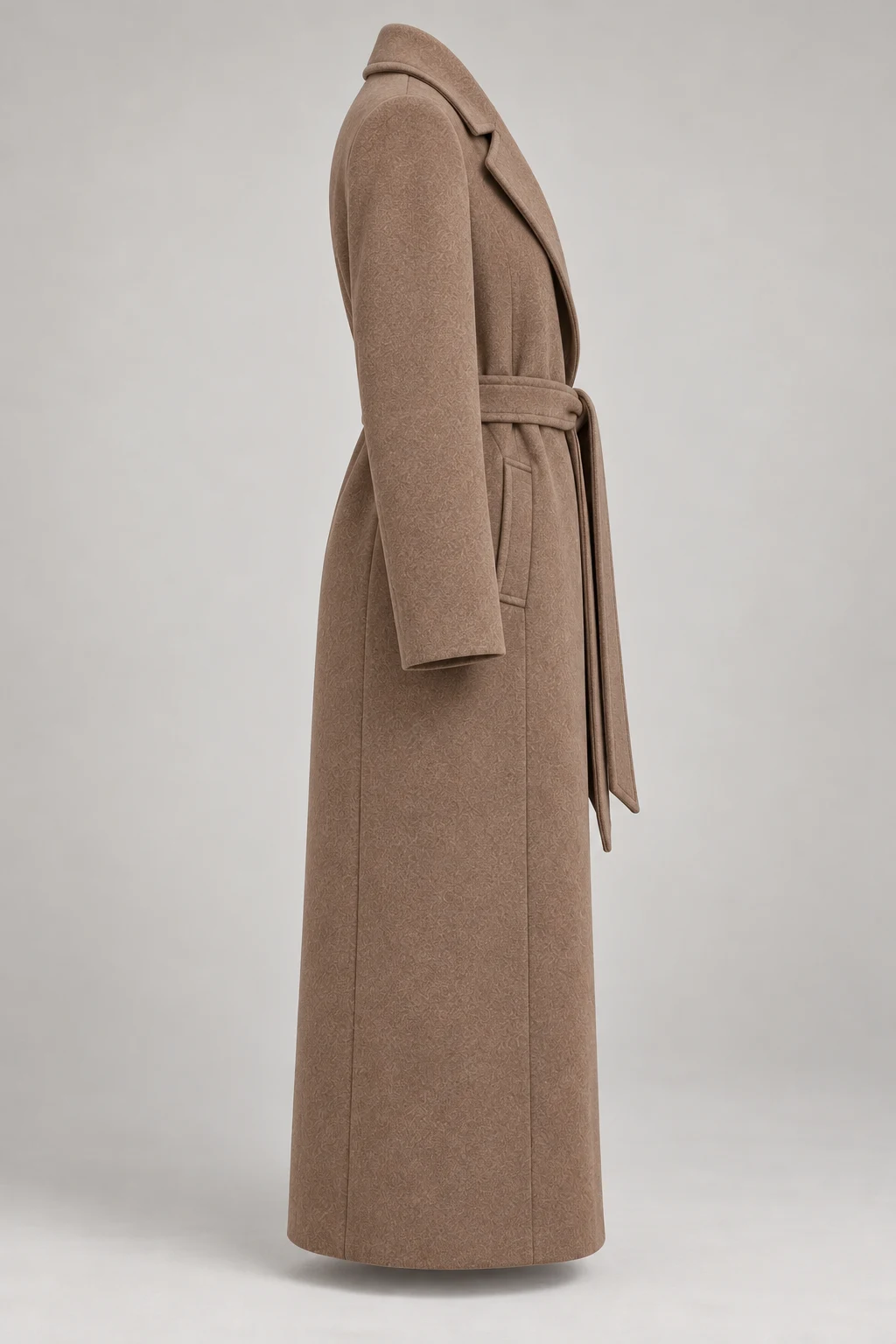 Belted Wool-Blend Coat in Warm taupe — Right side