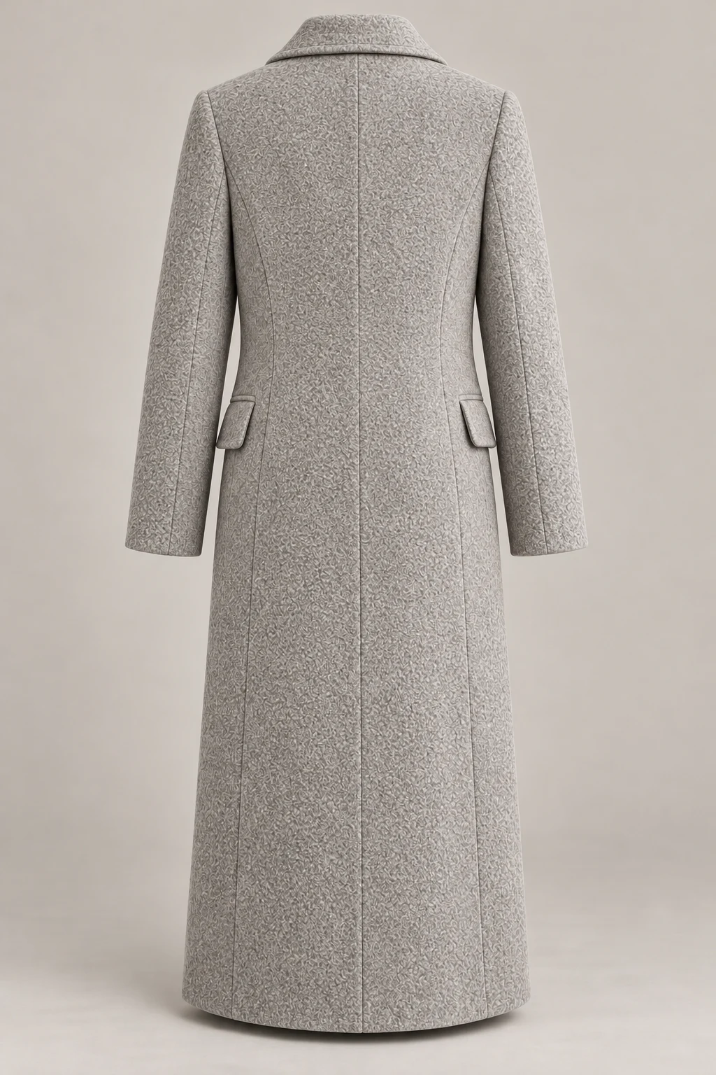 Textured Long Coat in Dove grey — Back