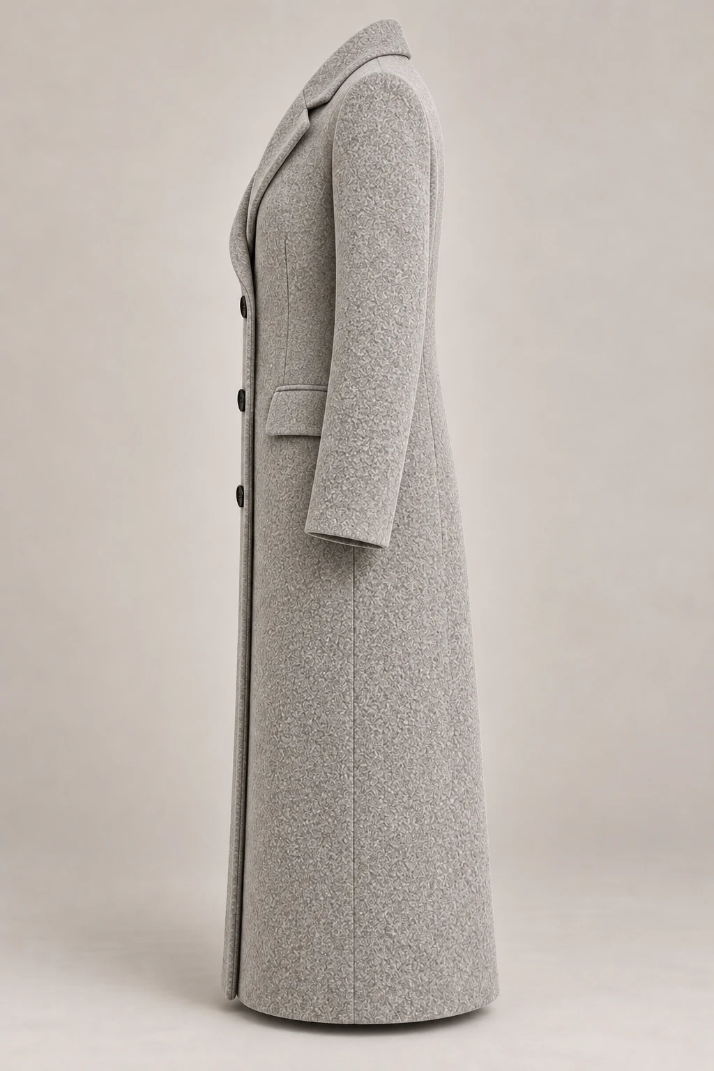 Textured Long Coat in Dove grey — Left side