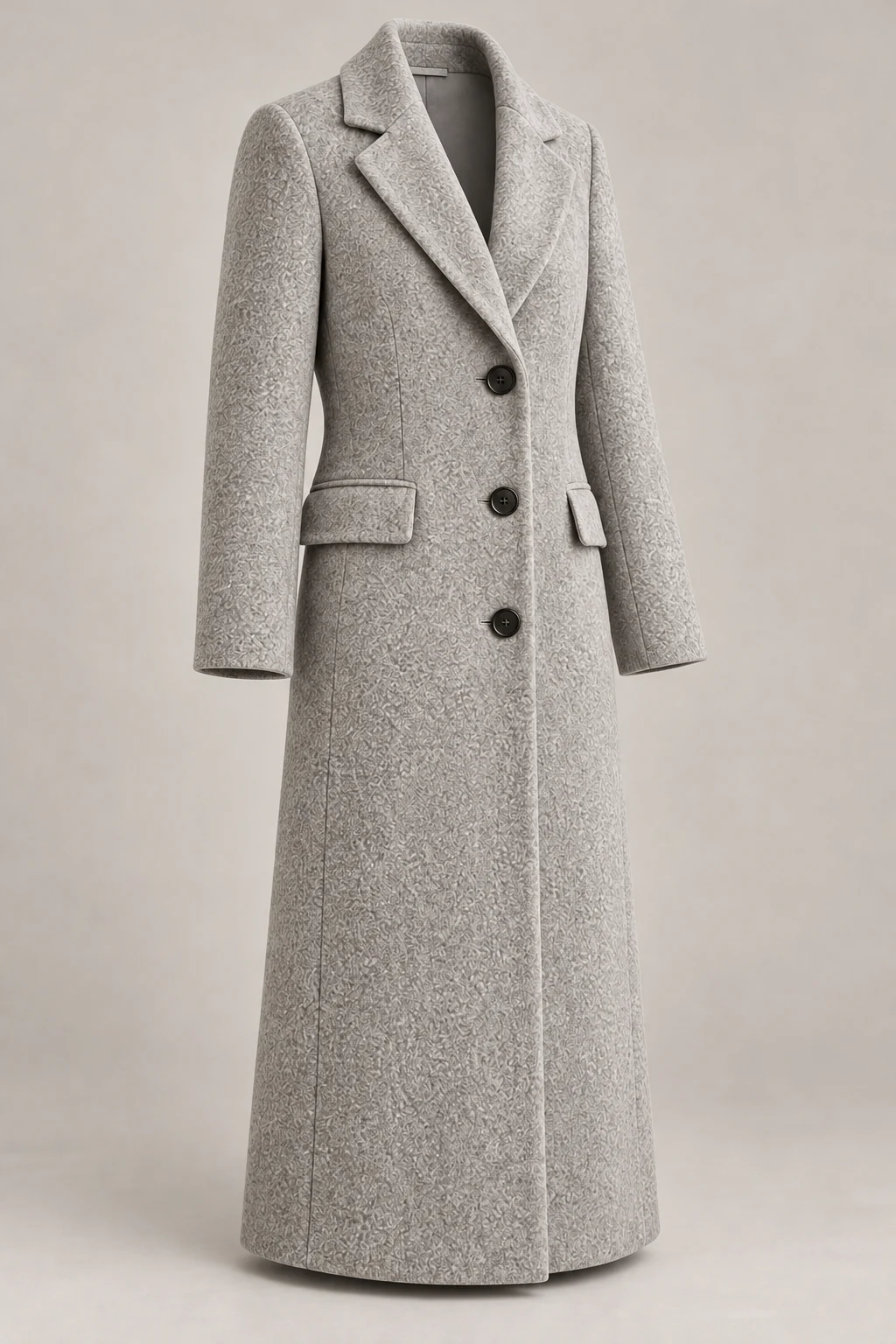 Textured Long Coat in Dove grey — Three-quarter
