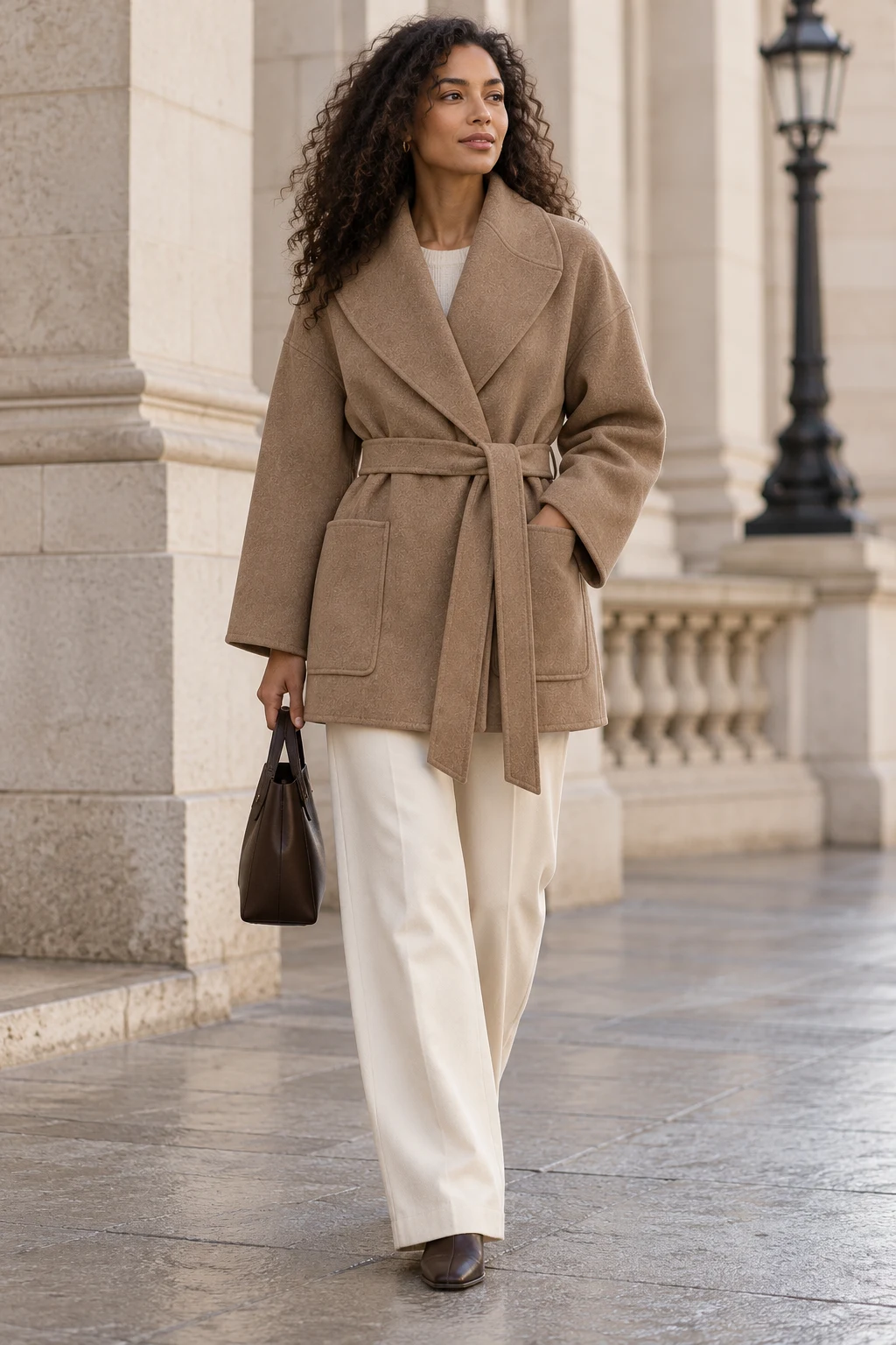 Double-Faced Wrap Jacket in Warm taupe — In the city