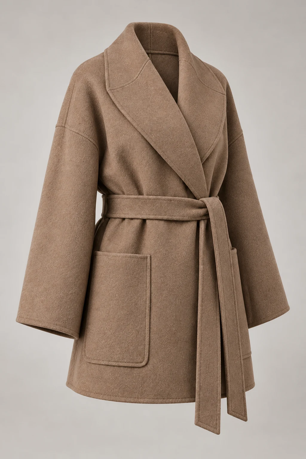 Double-Faced Wrap Jacket in Warm taupe — Three-quarter