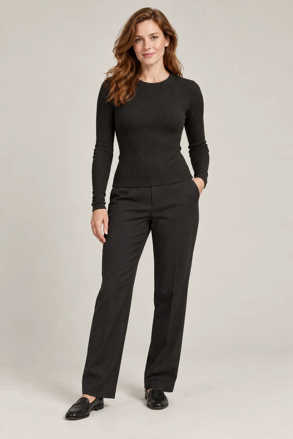Fine Knit Long Sleeve in Ink black — On model