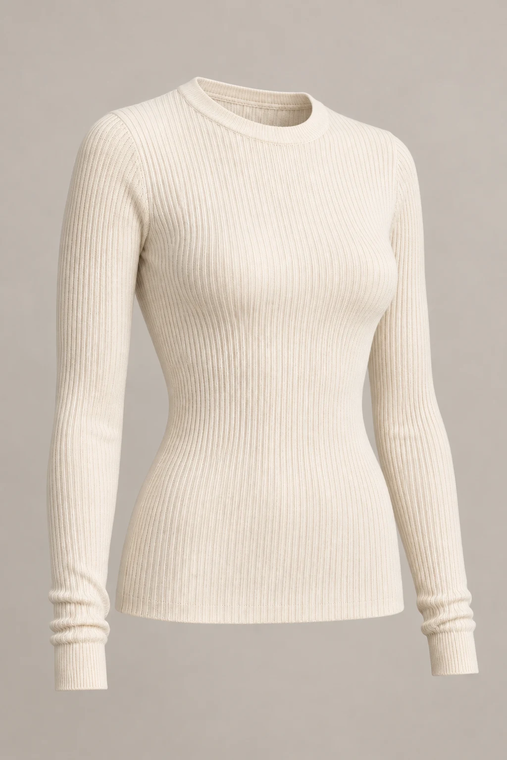 Fine Knit Long Sleeve in Ivory — Three-quarter